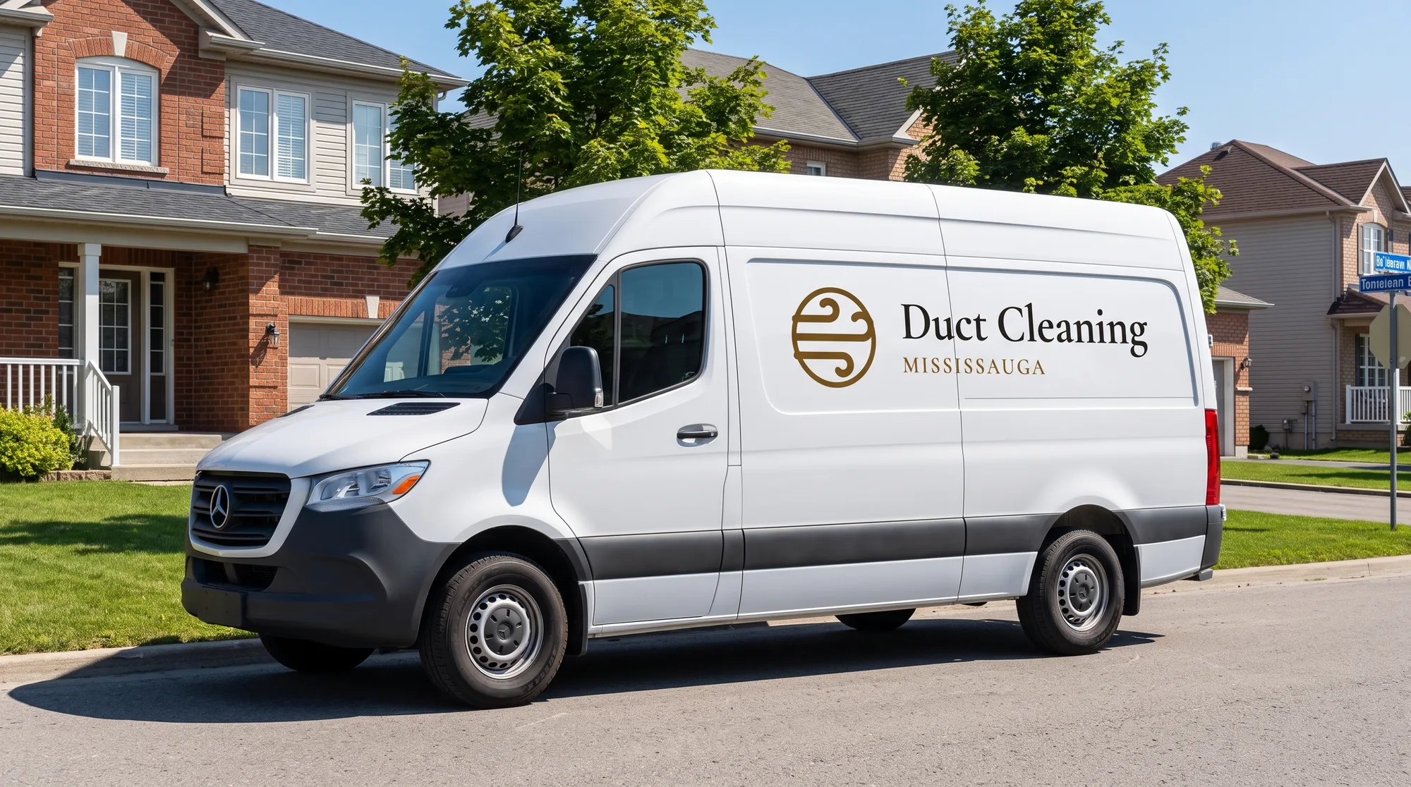 Rear view of a Duct Cleaning Mississauga service van in a residential neighbourhood